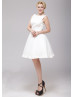 Ivory Satin Boat Neckline Open Back Knee Length Prom Dress